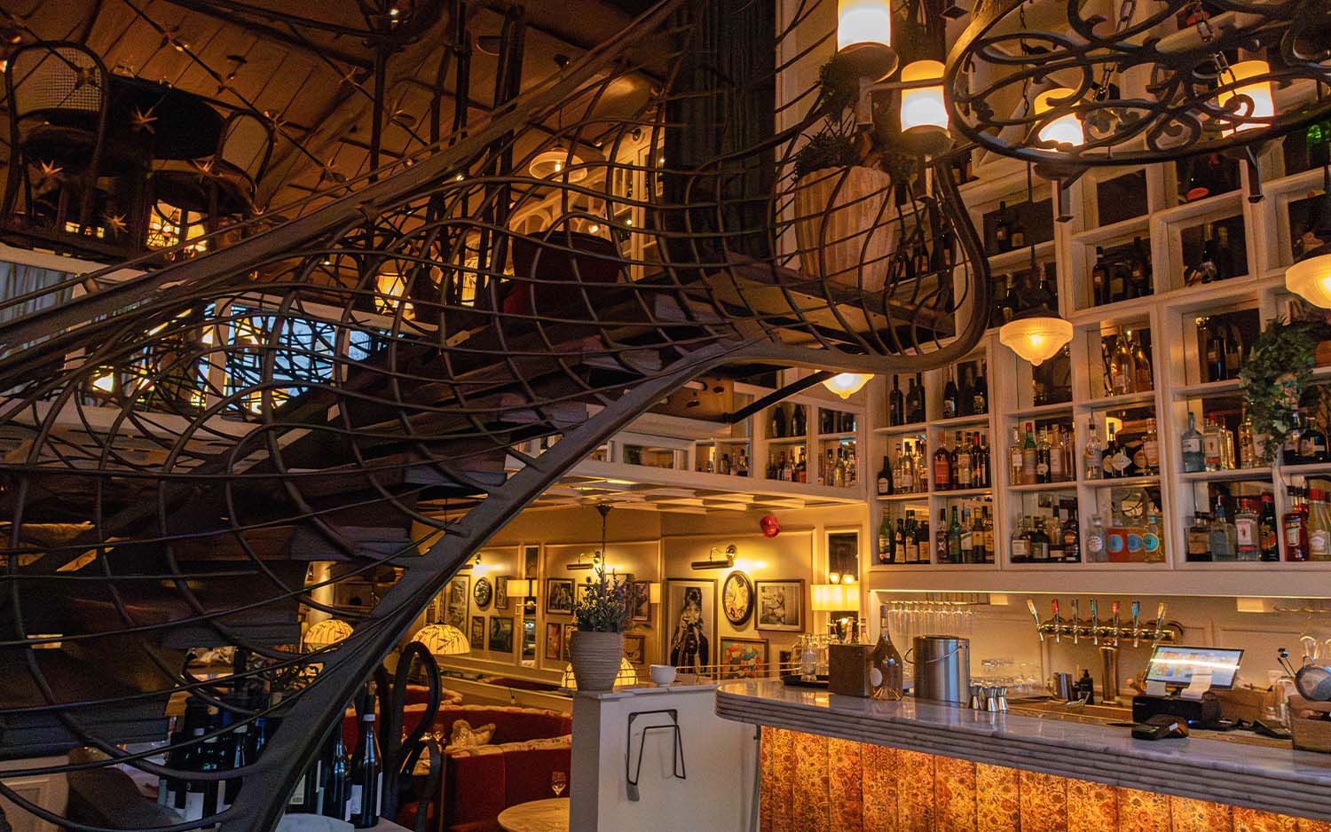 Hotel Bellora staircase with architectural details and warm tones
