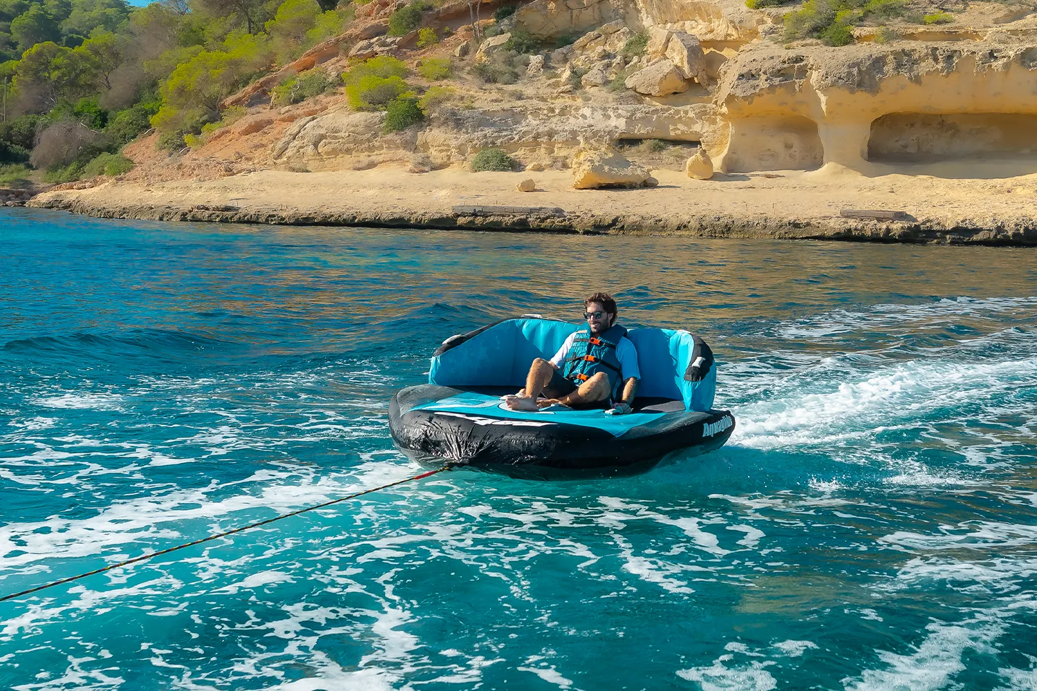 Bow seating area for sunbathing aboard ESSOESS yacht