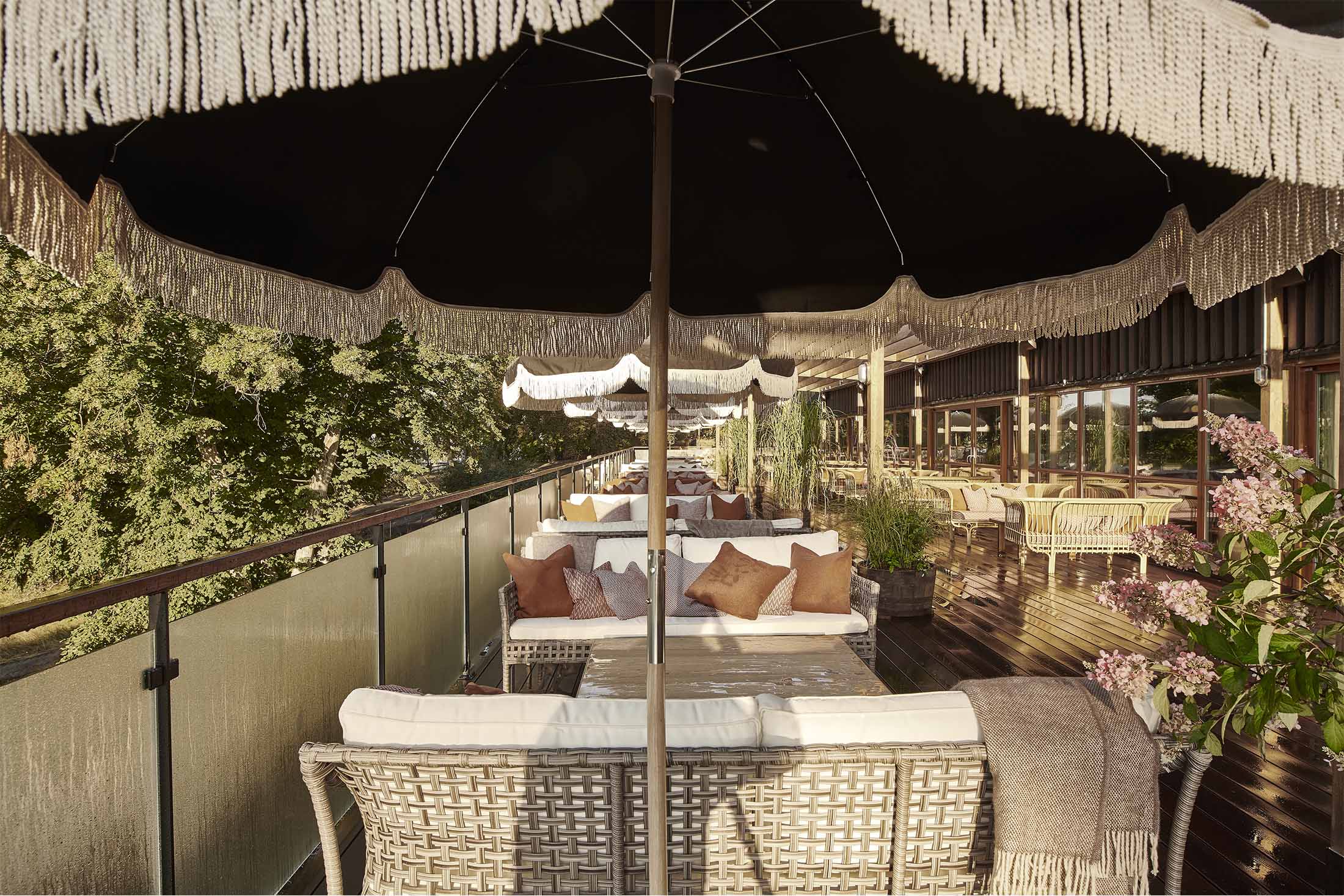 Ellery Beach House waterfront deck with panoramic views of the Stockholm archipelago