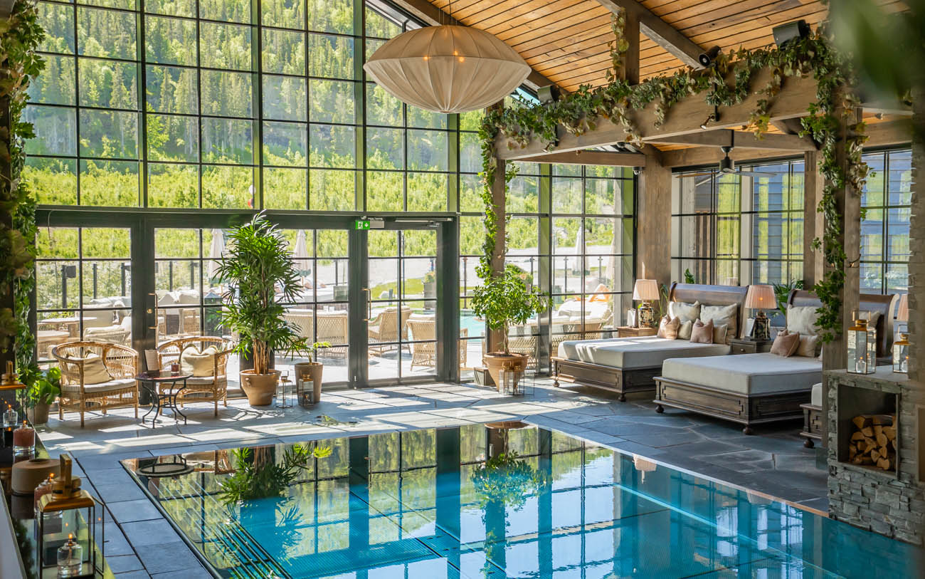 Stylish Pool Club interior at Fyri Resort Hemsedal
