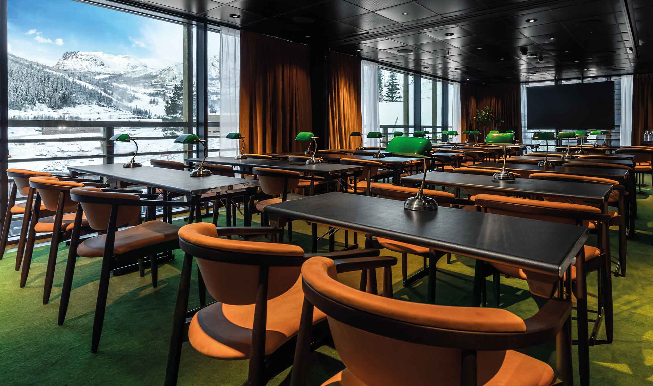 Conference room with modern AV setup at Fyri Resort