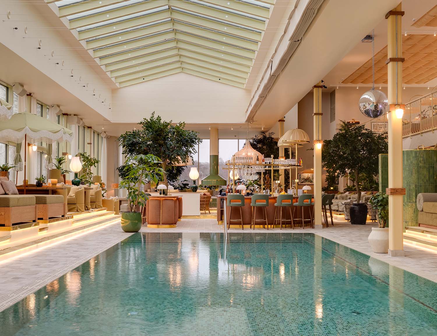 Hjortviken pool club entrance with modern glass facade