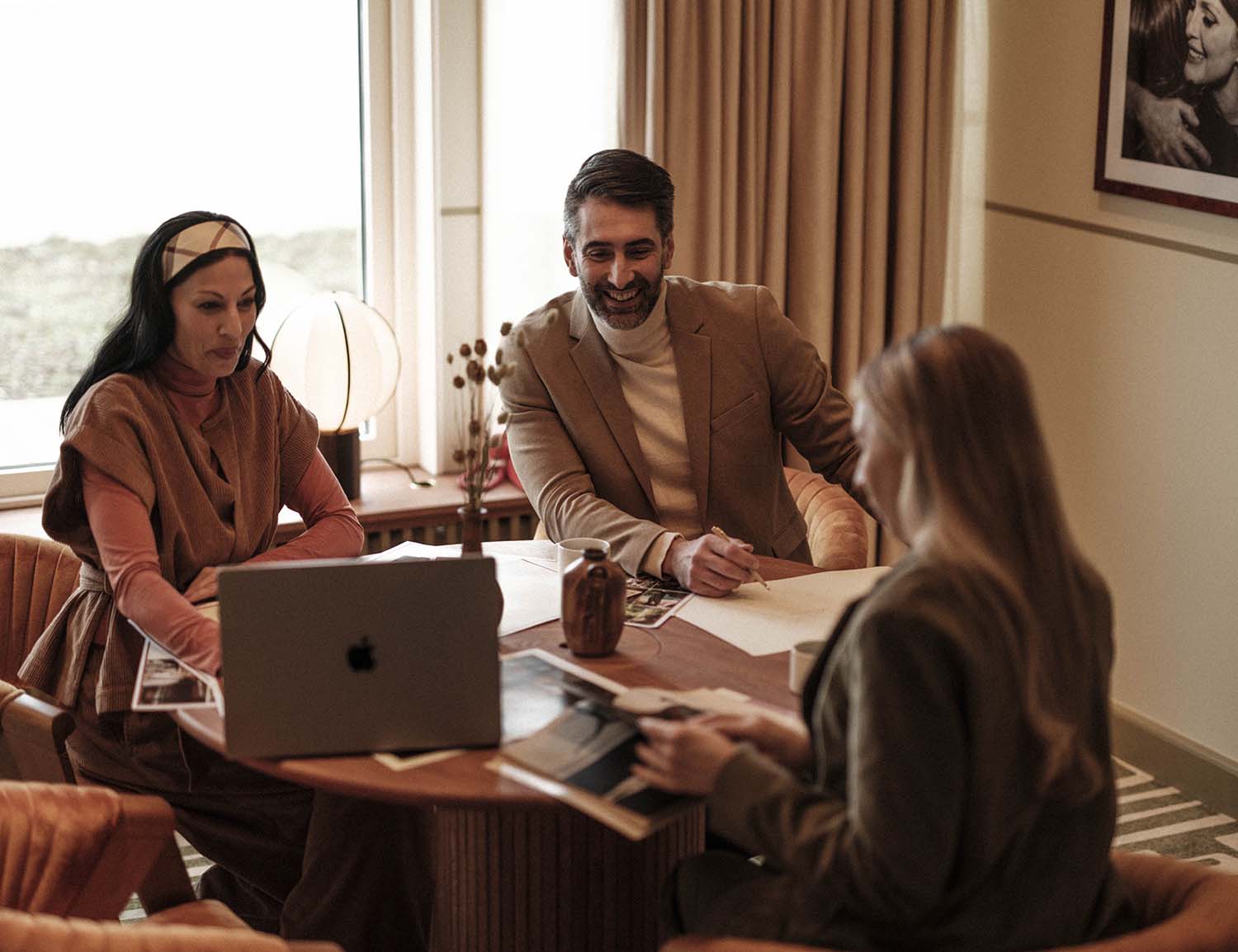 Hjortviken hotel room with contemporary furnishings and lake view