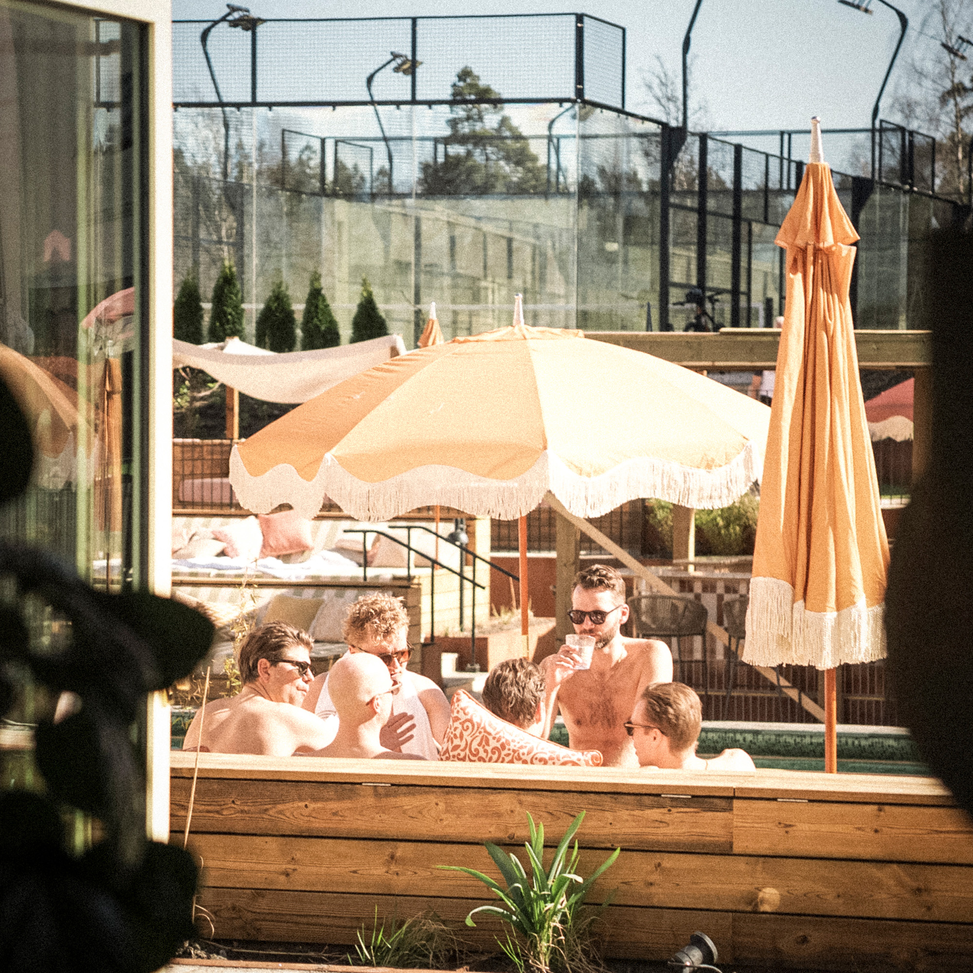 Hjortviken outdoor pool and beach area during summer season