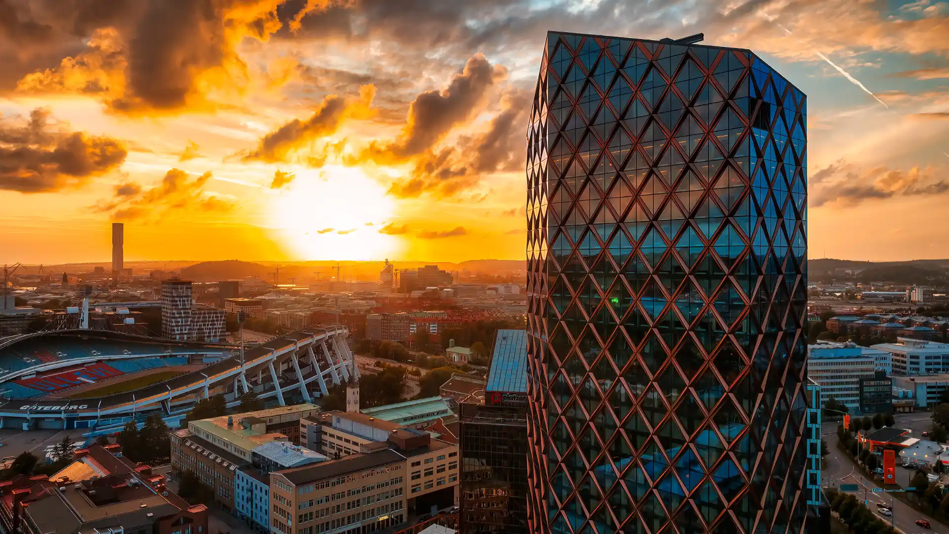 Panoramic city view from Jacy'z Hotel rooftop in Gothenburg