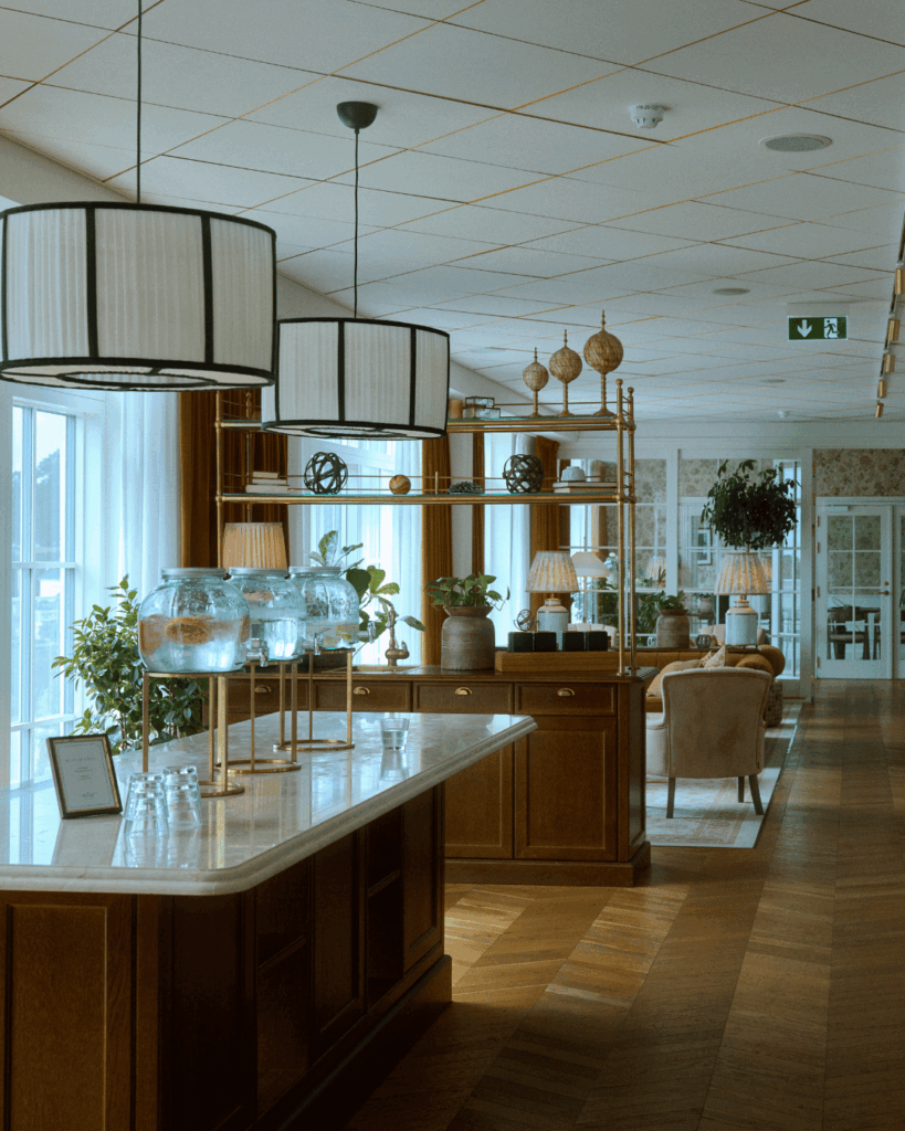 Outdoor terrace with ocean views at Marienlyst Strandhotel