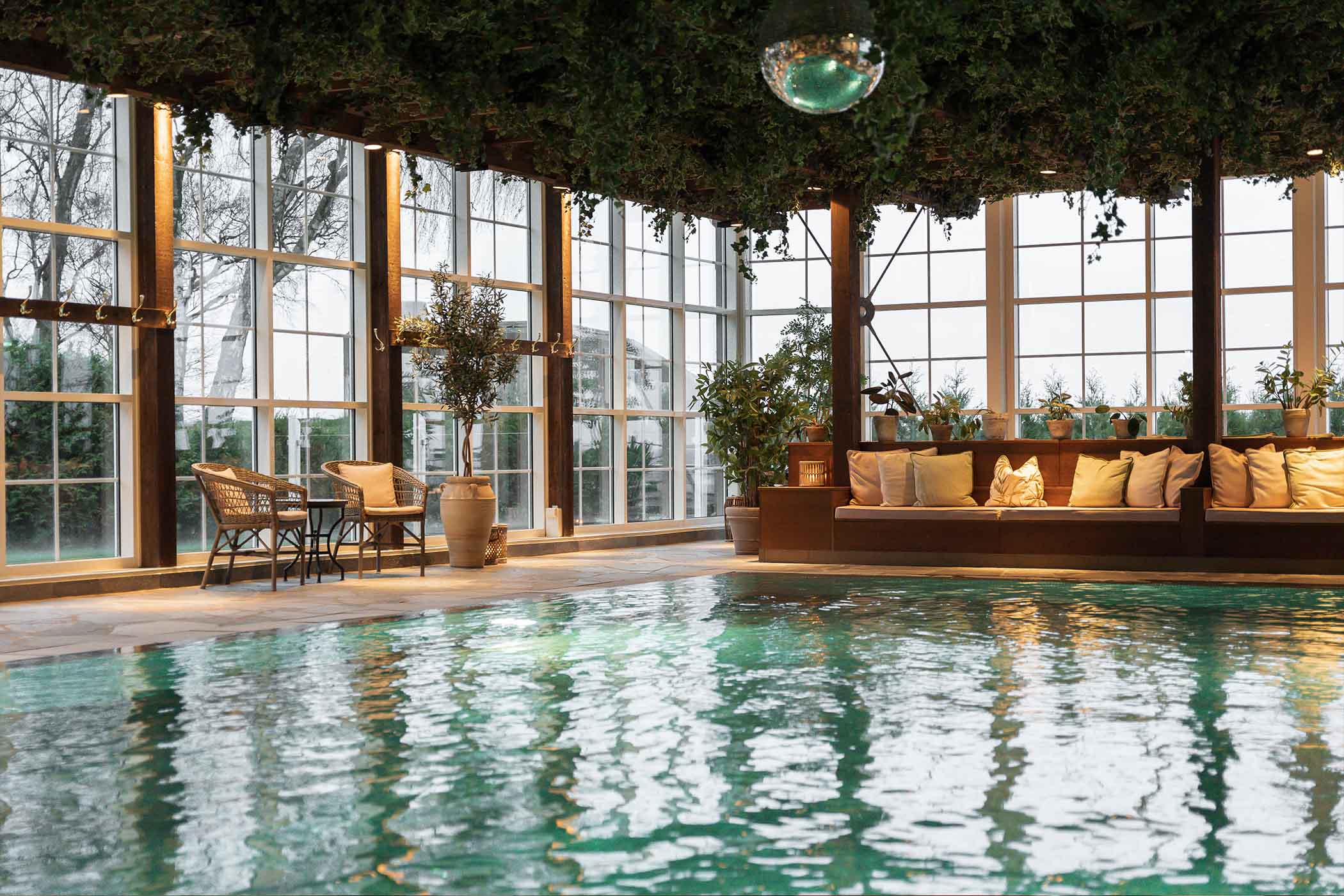 Lido pool area with loungers at Ystad Saltsjobad