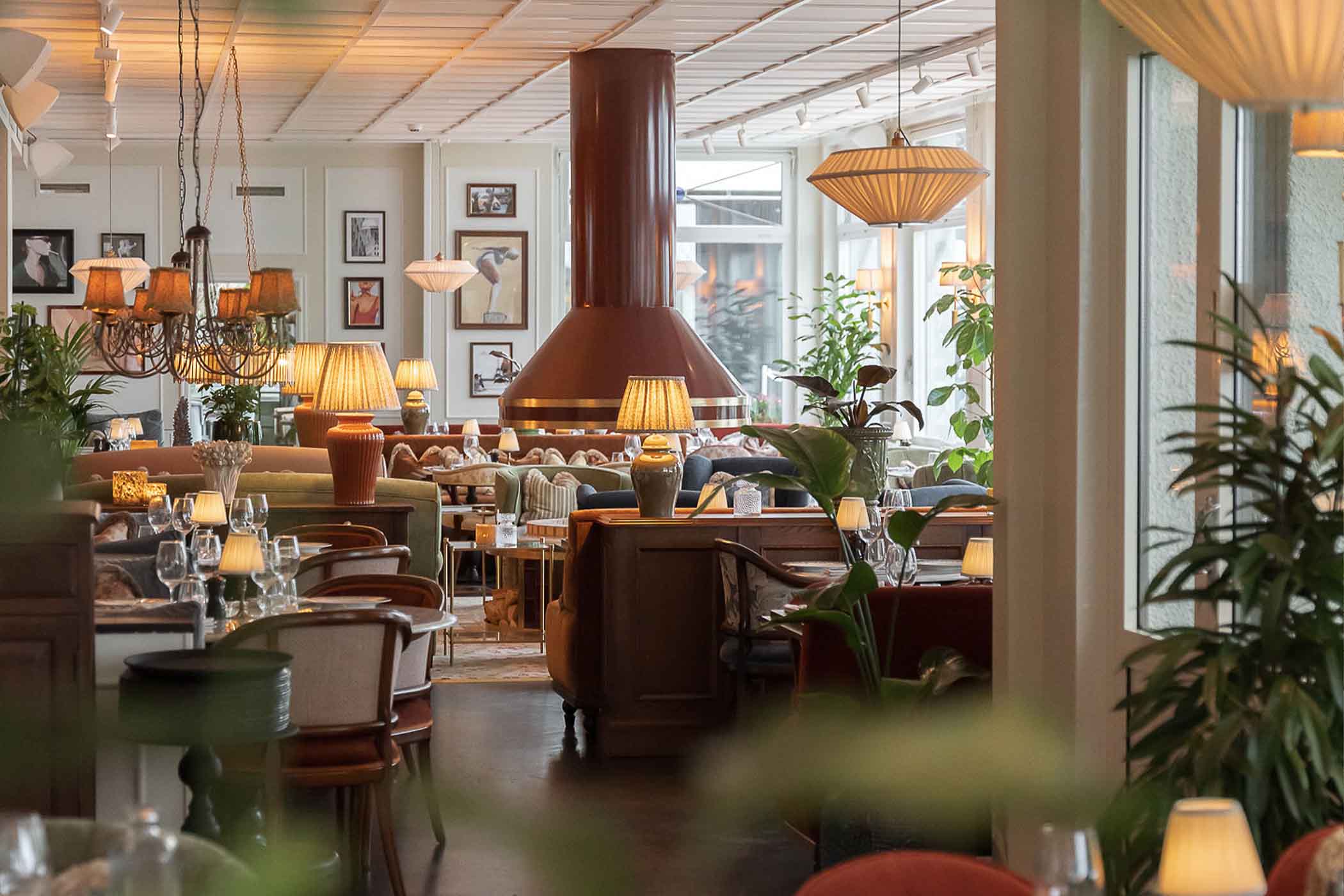 Cozy fireplace lounge interior at Ystad Saltsjobad