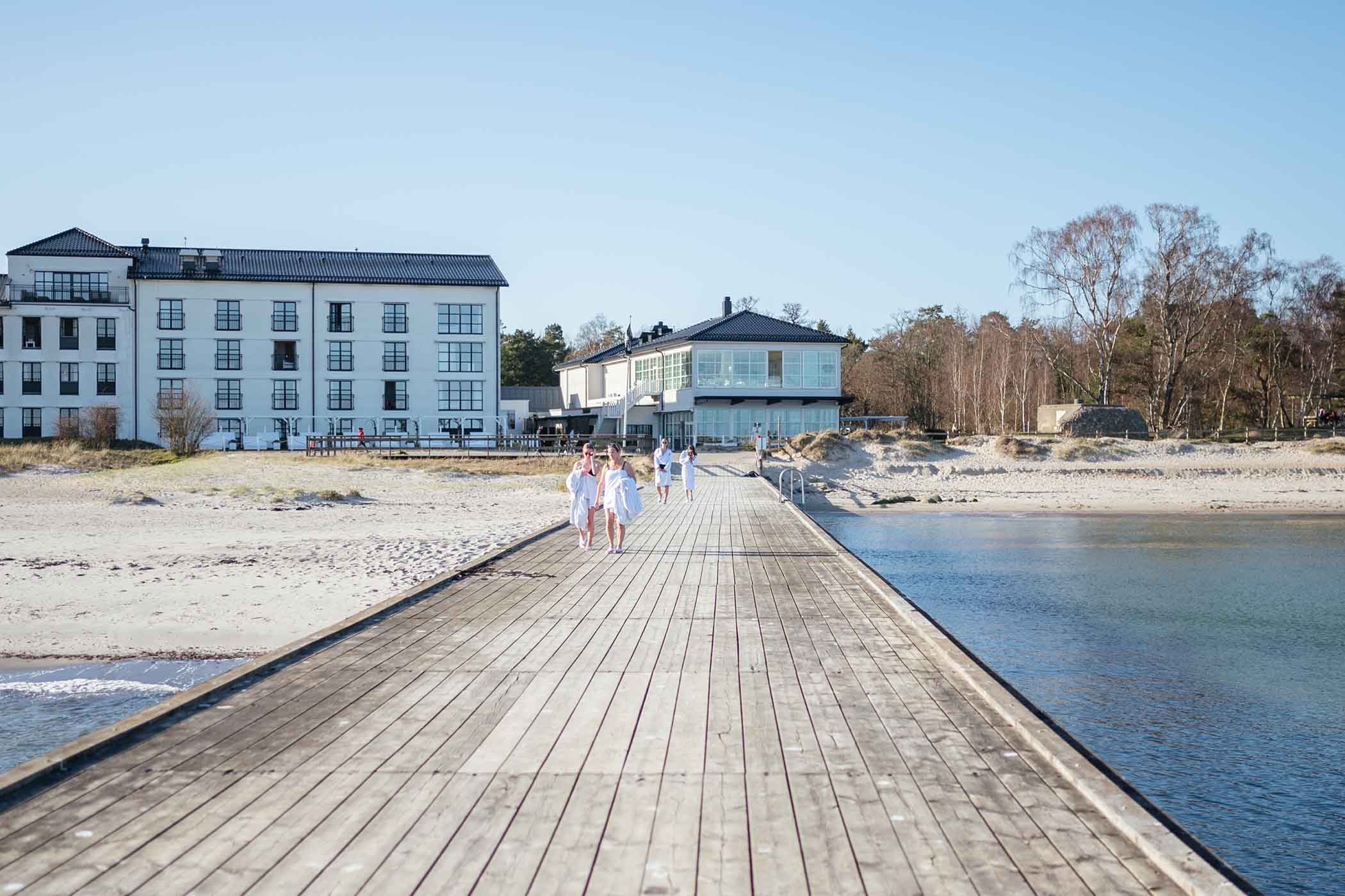 Outdoor pool deck at Ystad Saltsjobad resort